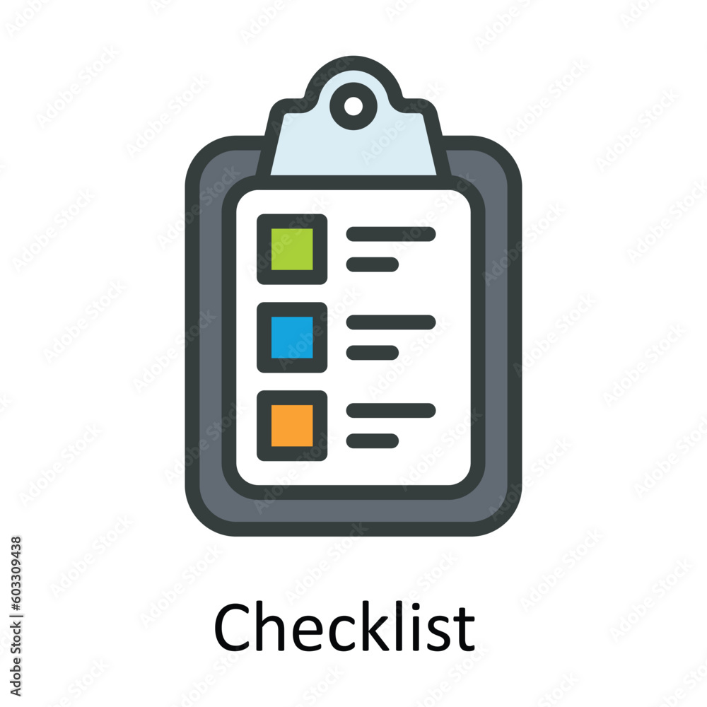 Poster checklist vector fill outline icon design illustration. work in progress symbol on white background 