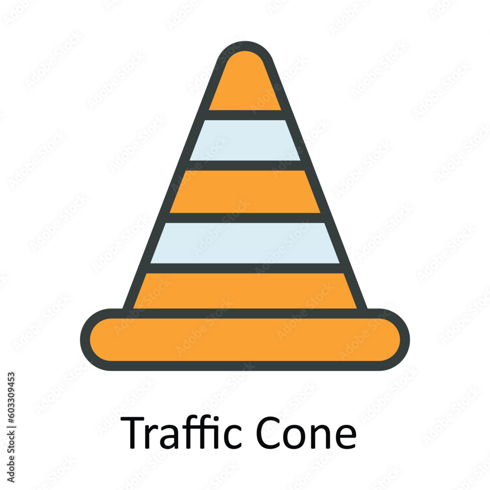 Poster traffic cone vector fill outline icon design illustration. work in progress symbol on white backgrou