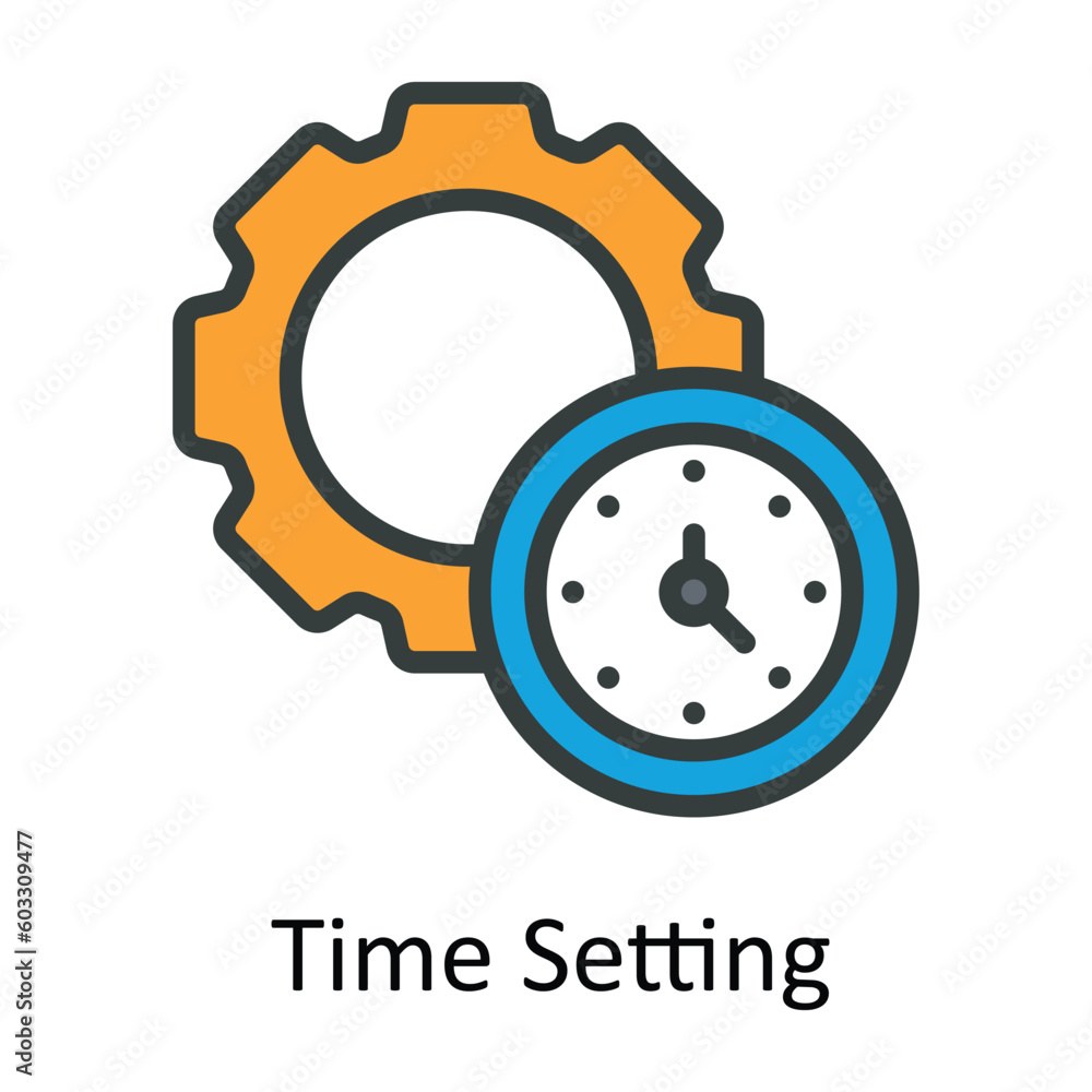 Poster time setting vector fill outline icon design illustration. work in progress symbol on white backgrou