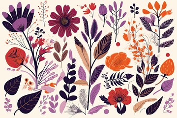 Beautiful colorful wild flowers and plants. Background. Generative AI