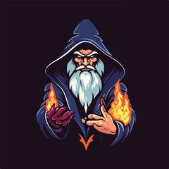 wizard magic fire head e sport logo badge vector illustration