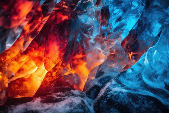 Fiery tones of the flames juxtaposed with the cool blue hues of the ice. Generative AI