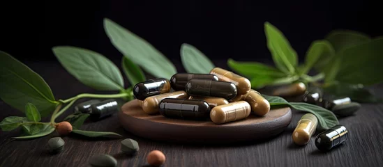Foto auf Acrylglas Herbal organic medicine capsules. Generative AI © AdriFerrer