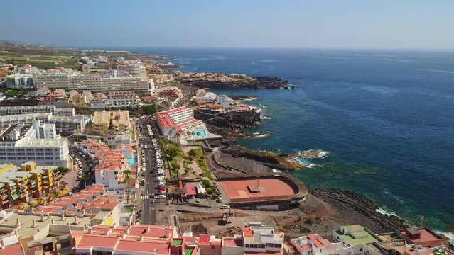 Tropical life of Puerto de Santiago Tenerife Spain aerial 