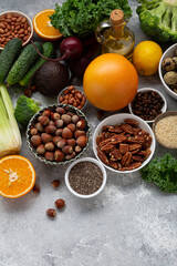 Obraz na płótnie Canvas Food set vegetables and nuts healthy concept