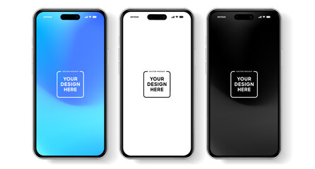 3D realistic high quality smartphone mockup with isolated background. Smart phone mockup collection. Device front view. 3D mobile phone with shadow on white background.