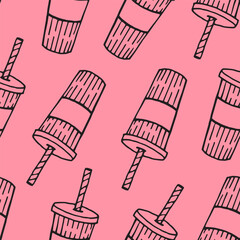drawn cups pattern on pink background