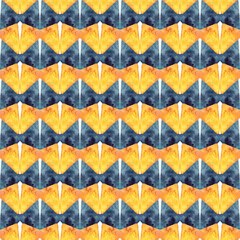 Watercolor seamless hand drawn geometric pattern with colorful rhombuses alike kaleidoscope pictures