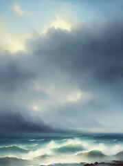 Obraz premium Storm sea lanscape. AI generated illustration