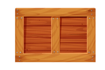 Wooden box, delivery container in cartoon style, game asset isolated on white background. Wood packing, open textured.