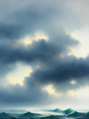 Obraz premium Storm sea lanscape. AI generated illustration