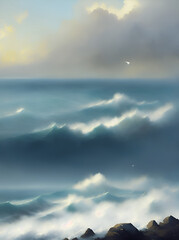 Storm sea lanscape. AI generated illustration