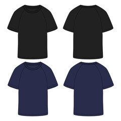 Black and navy color  Short sleeve t shirt vector illustration  template front and back views isolated on white background