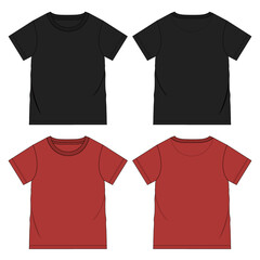 Short sleeve t shirt vector illustration black and red color template front and back views isolated on white background