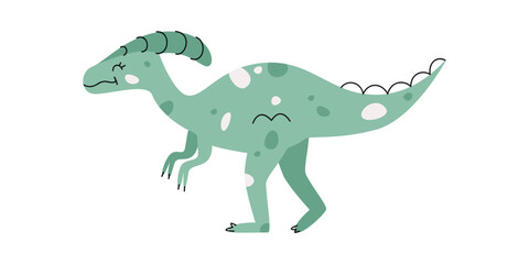 Flat hand drawn vector illustration of parasaurolophus dinosaur