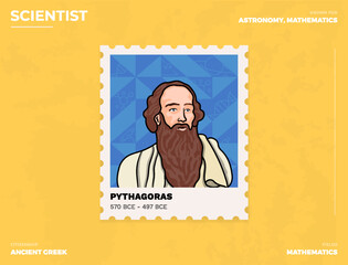 Pythagoras Inventor's Postcard Creative Ticket (Stamp) Design with Informative Details-vector illustration - obrazy, fototapety, plakaty