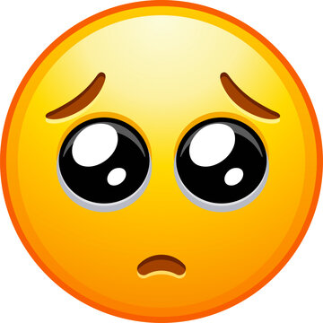Top quality emoticon. Pleading face emoji. Yellow face emoji with a small frown, and large eyes, as if begging or pleading.Popular chat elements.. Emoji icon from Telegram App.