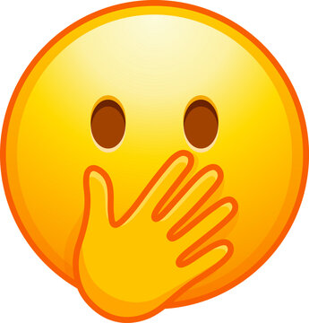 Top quality emoticon. Embarrassed emoticon, cover mouth with hand. Yellow face emoji. Popular element.. Emoji icon from Telegram App.