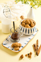 choco milk and cookies  on the table
