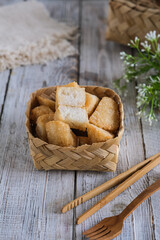 Fototapeta premium uli ketan goreng made from steamed glutinous rice and then fried. indoneisan traditional snacks 