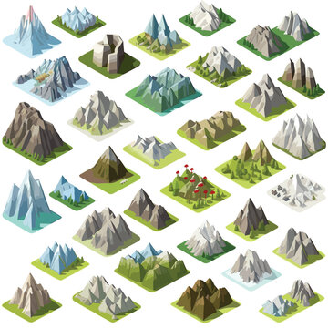 Mountains tiles collection isometric isolated on white