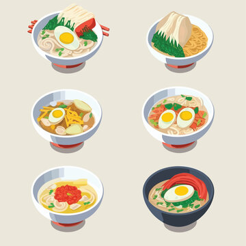 Ramen collection isometric isolated on white
