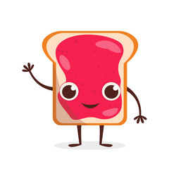 Cute dessert character Toast with jam. Vector graphic.