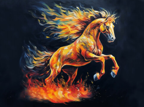 horse in the night, horse art painting, art picture, horse, AI painting