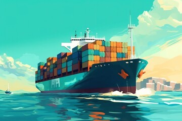 container cargo ship, logistics in import export, shipping, and transportation