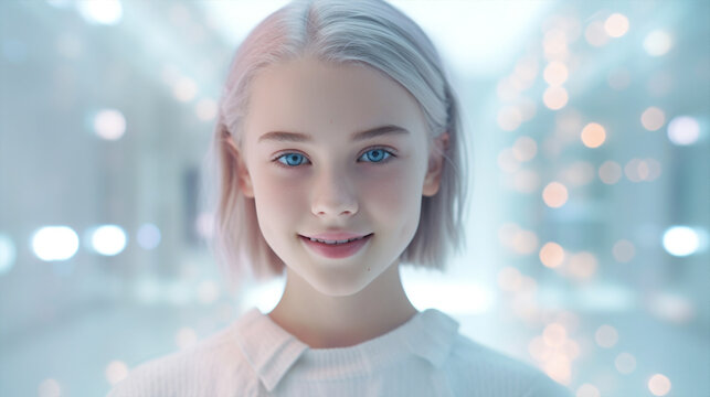 Generative ai young nordic blonde pale girl looking camera