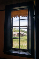 View out the Window at Inside a Store Front at Bannack State Park Ghost Town