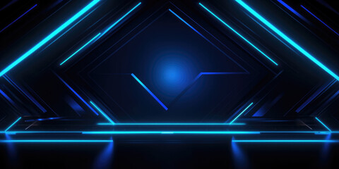 abstract background with neon lights. Empty dark room. Glowing neon lines. dark blue background thumbnail, neon theme. Generative AI