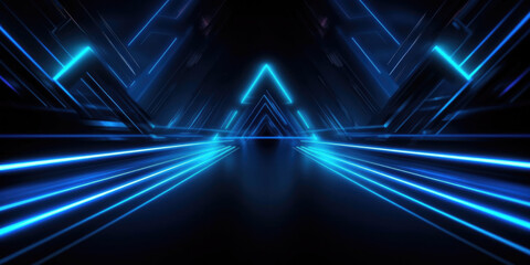 abstract background with neon lights. Empty dark room. Glowing neon lines. dark blue background thumbnail, neon theme. Generative AI