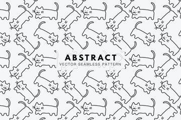 Cute cat drawing black outline on a white background seamless repeating pattern