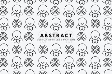 Octopus cute sea animal black lines with swirl shape seamless repeat pattern