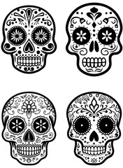 Hispanic heritage sugar skull marigold Festive dia de los muertos vector icon set
