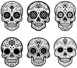 Hispanic heritage sugar skull marigold Festive dia de los muertos vector icon set
