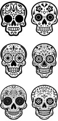 Hispanic heritage sugar skull marigold Festive dia de los muertos vector icon set