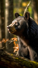 Obraz premium Black Bear in the Woods Close-up Shot AI-Generated