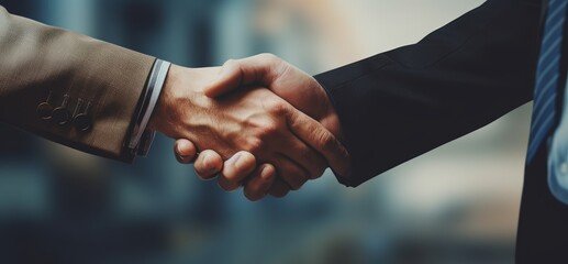 Businessman shakes hands with a person, the concept of business meeting and partnership. Generative AI