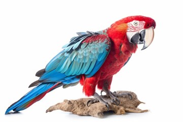 Fototapeta premium Vibrant Red and Blue Parrot on White Background