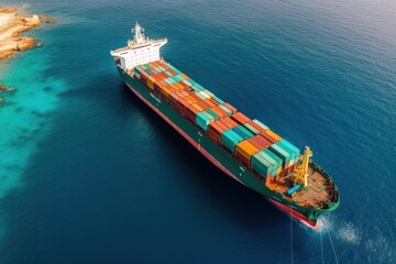 Fototapeta premium International Container Cargo ship traverses the vast ocean, logistics and global trade