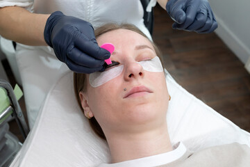 Master Glues Eyelashes To Lash Silicone Roller By Applicator. Eyelash Care Treatment: Eyelash...