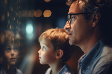 A father and son exploring a museum together, Father's day, bokeh Generative AI - obrazy, fototapety, plakaty