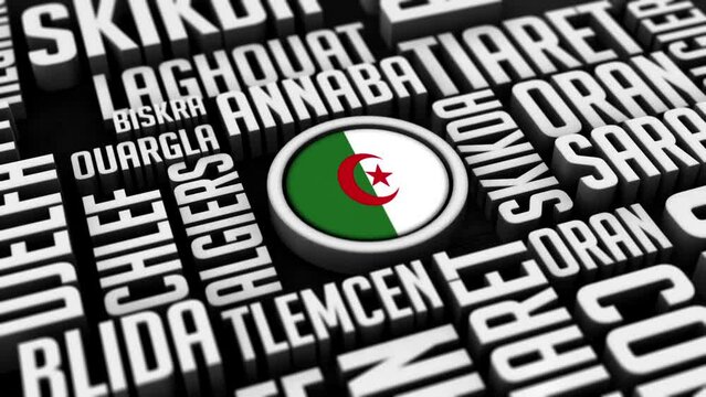 Algeria Cities Word Cloud Collage In 3D