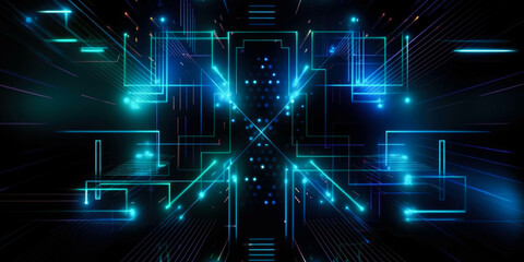 Obraz premium glowing futuristic technology interface illustration background new quality universal colorful joyful, abstract blue neon background. Generative AI