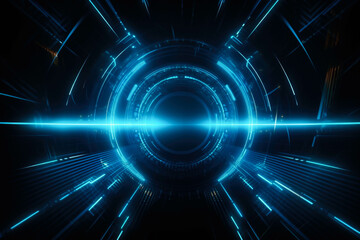 glowing futuristic technology interface illustration background new quality universal colorful joyful, abstract blue neon background. Generative AI