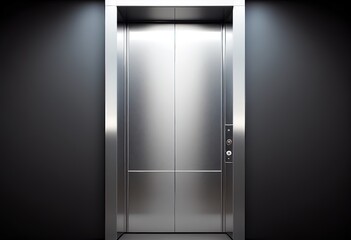 An empty modern elevator or lift with metal doors illustration. Ai generative. - obrazy, fototapety, plakaty