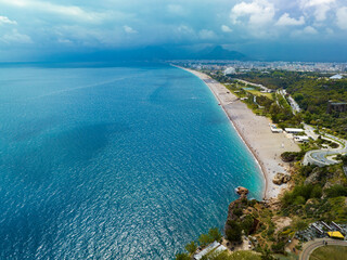 Konyaaltı Beach Drone Photo from Above: A Coastal Canvas