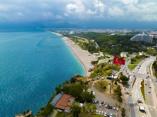 Naklejka premium Aerial Drone View of Konyaaltı Beach, Antalya